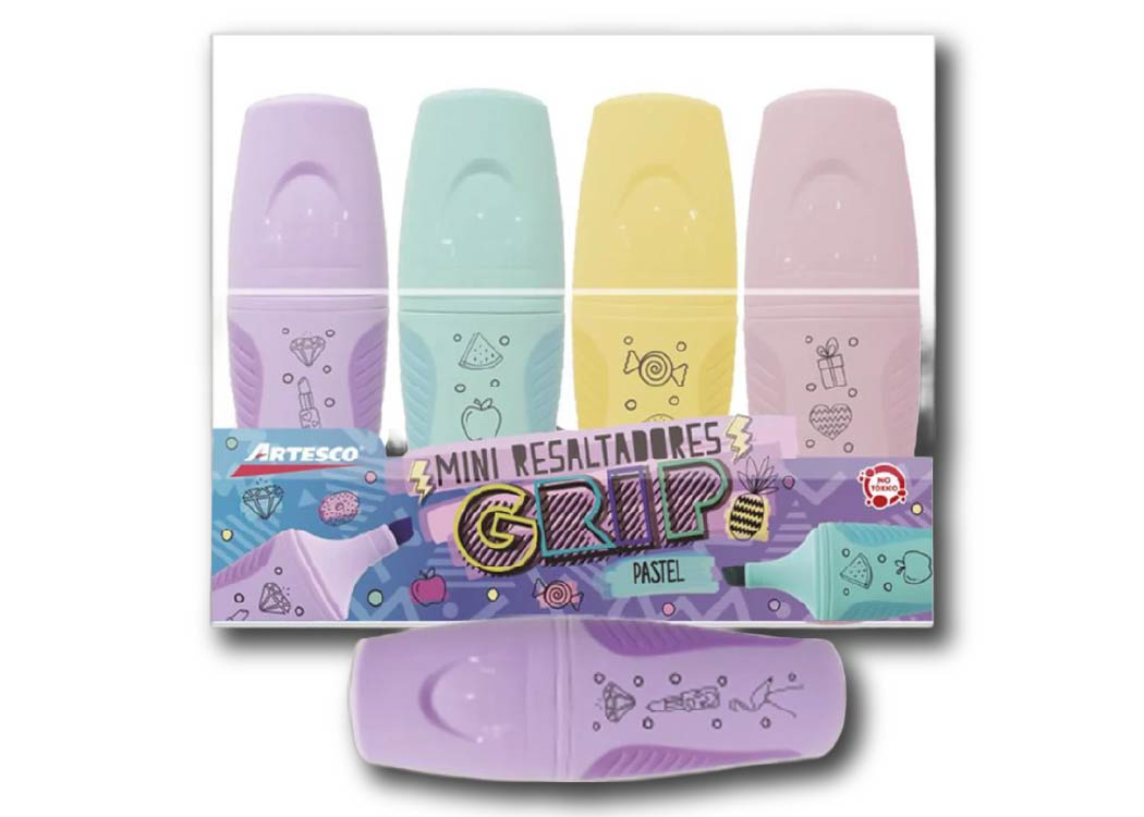 MARCADOR FLUORESCENTE PASTEL MED GRIP 4 PCS